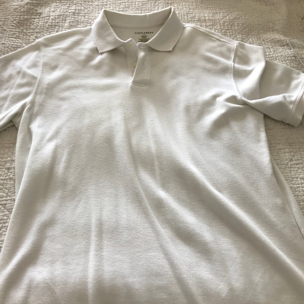 Two white Saddlebred polo shirts.